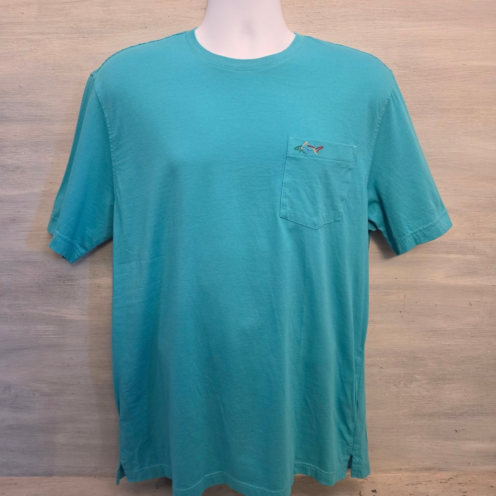 Greg Norman 100% Cotton Teal Green Crew‎ Neck Tshirt Size Large Good Condition